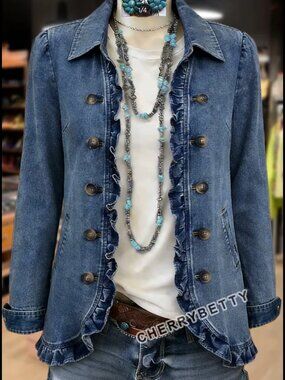 Cherry Betty Denim Jacket with Ruffles - 2XL or 18 - NEW!